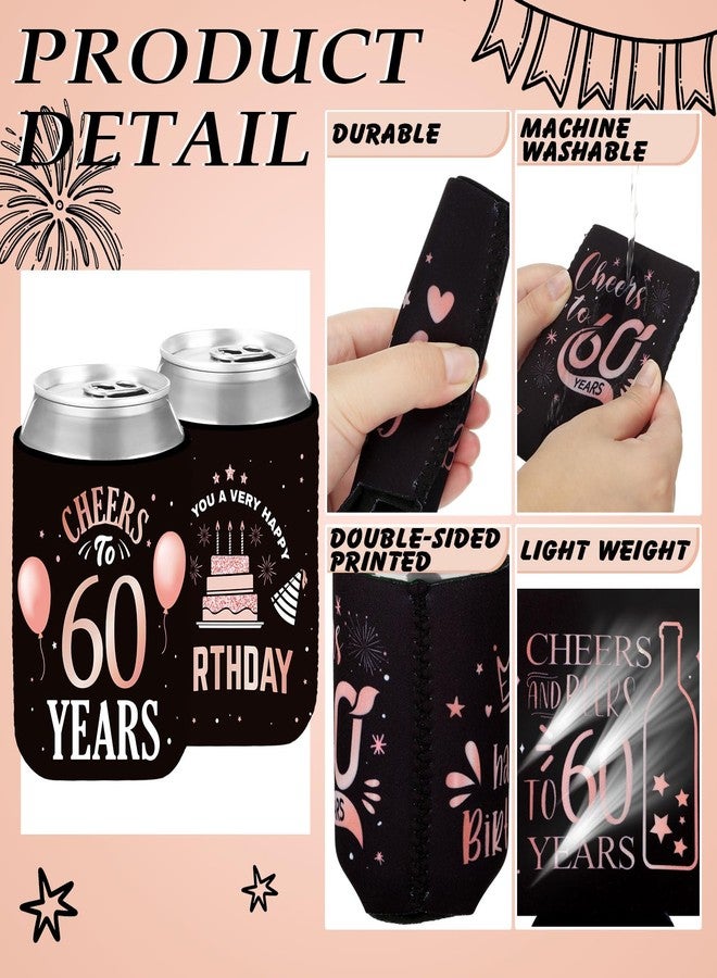 Nitial 24 Pcs Rose Gold 60th Birthday Can Sleeves to 60 Years Can Neoprene Cooler 60th Birthday Decorations 60th Birthday Party Favors Supplies Birthday Gift for Women Men - Image 3